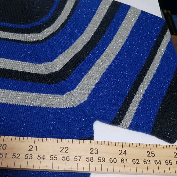 NWT Croft & Barrow Sweater Woman L Blue Black Silver Stripe Sparkly Short Sleeve - Picture 8 of 9